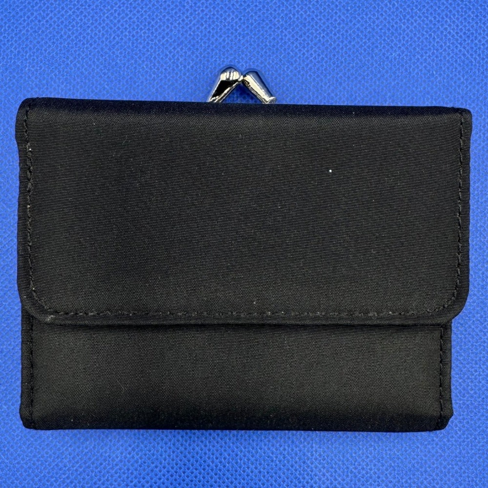 Black Y2K NEW Mini Trifold Wallet‎ Kiss Lock Coin Purse Travel Retro ID Photo